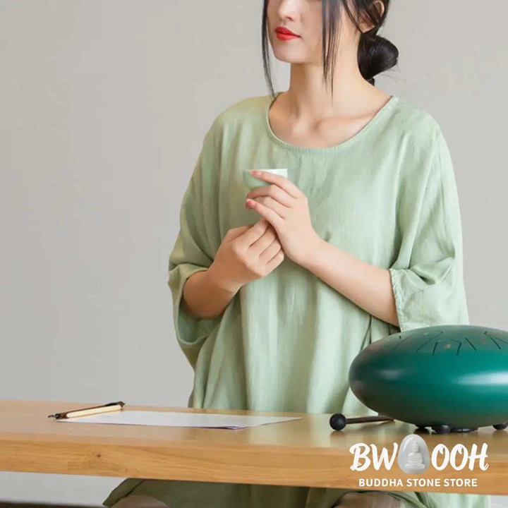 Buddha Stones Solid Color Three Quarter Sleeve Top Loose Tee T-Shirt - Three Quarter Sleeve Top