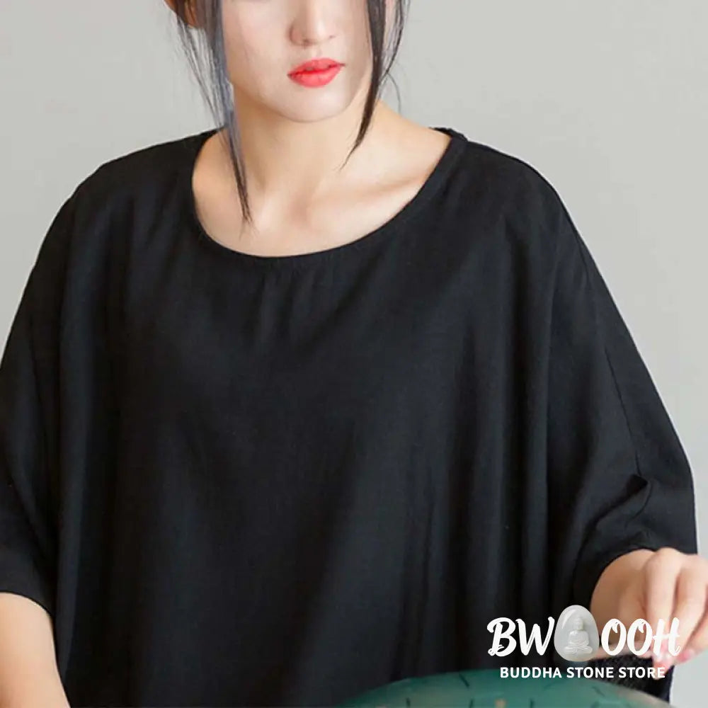 Buddha Stones Solid Color Three Quarter Sleeve Top Loose Tee T-Shirt - Three Quarter Sleeve Top