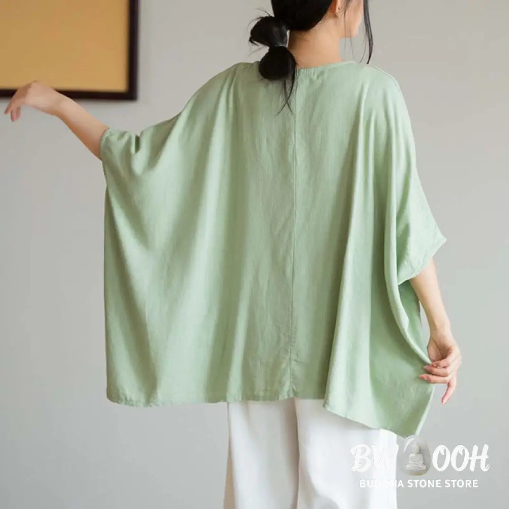 Buddha Stones Solid Color Three Quarter Sleeve Top Loose Tee T-Shirt - Three Quarter Sleeve Top