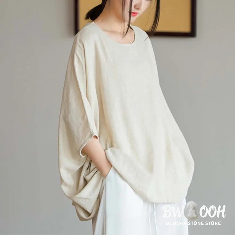 Buddha Stones Solid Color Three Quarter Sleeve Top Loose Tee T-Shirt - Three Quarter Sleeve Top