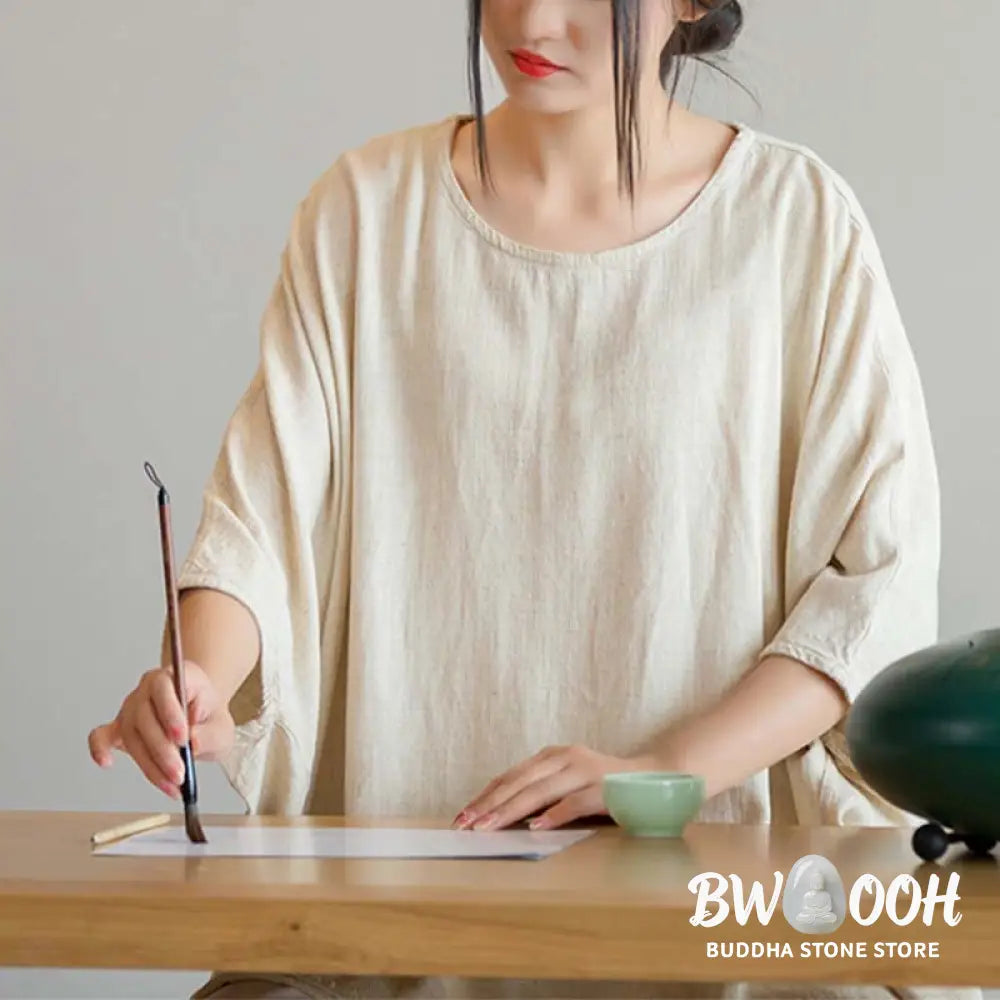Buddha Stones Solid Color Three Quarter Sleeve Top Loose Tee T-Shirt - Three Quarter Sleeve Top
