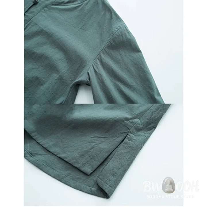 Buddha Stones Solid Color Traditional Cotton Linen Short Sleeve T-shirt Pants Clothing Men’s Set - Men’s Meditation