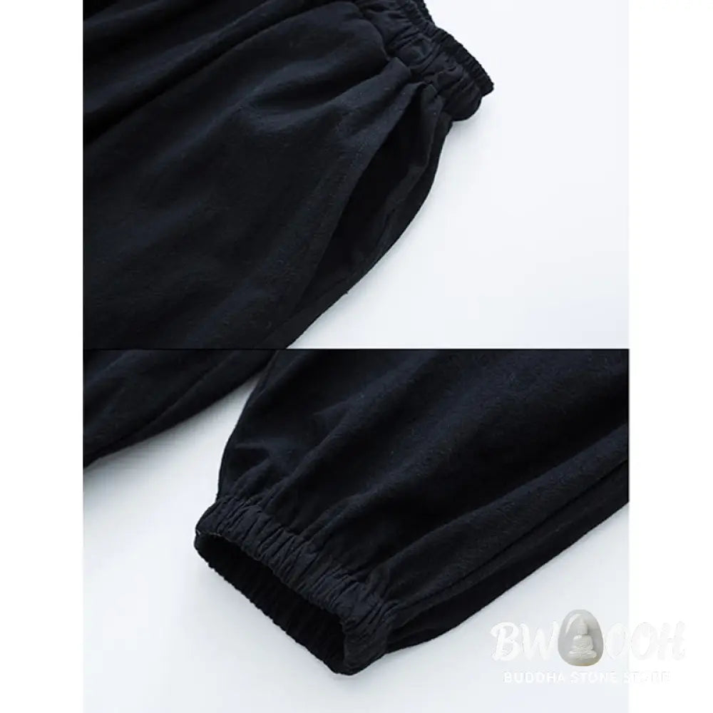 Buddha Stones Solid Color Traditional Cotton Linen Short Sleeve T-shirt Pants Clothing Men’s Set - Men’s Meditation