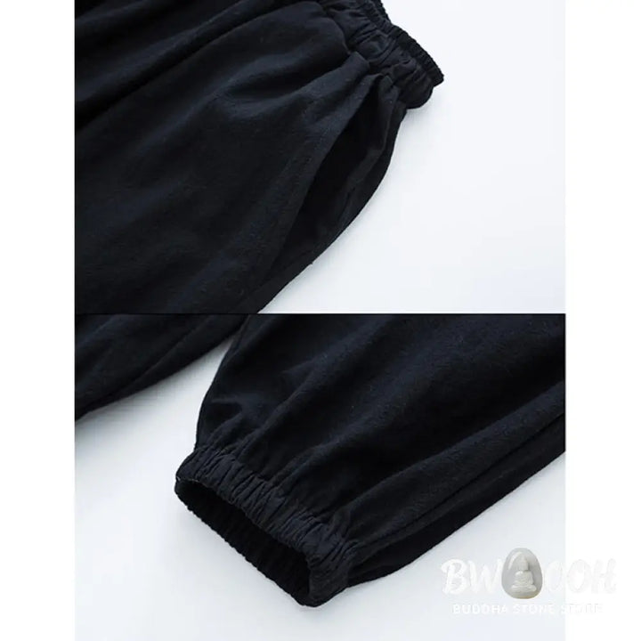 Buddha Stones Solid Color Traditional Cotton Linen Short Sleeve T-shirt Pants Clothing Men’s Set - Men’s Meditation