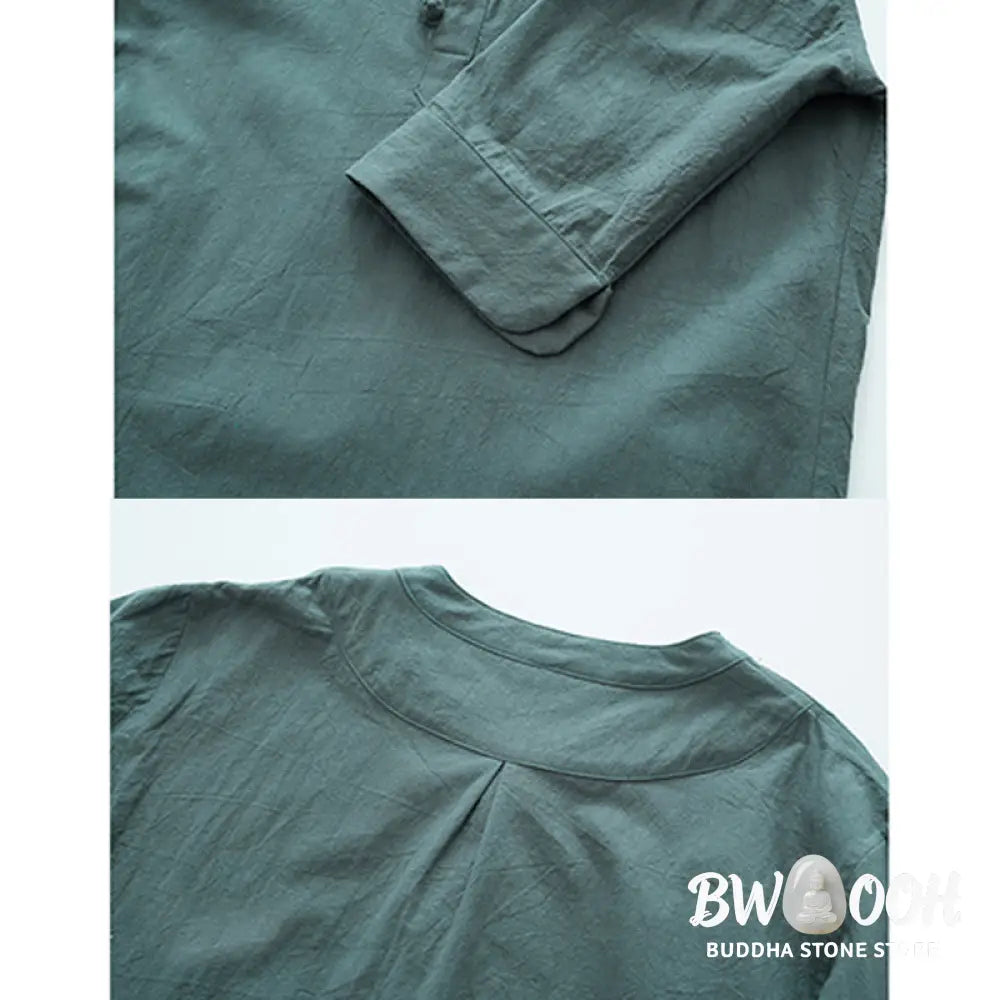 Buddha Stones Solid Color Traditional Cotton Linen Short Sleeve T-shirt Pants Clothing Men’s Set - Men’s Meditation