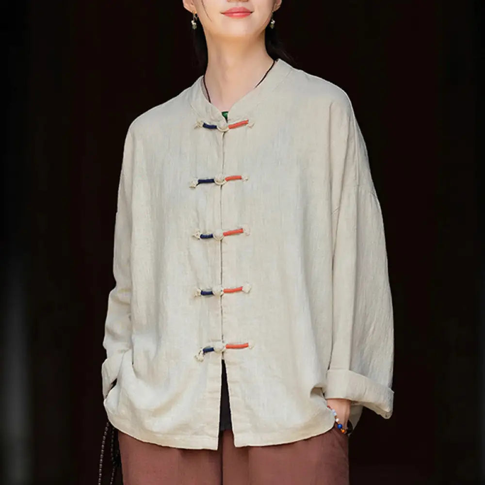 BWOOOH Solid Color Two-color Frog-button Long Sleeve Rami