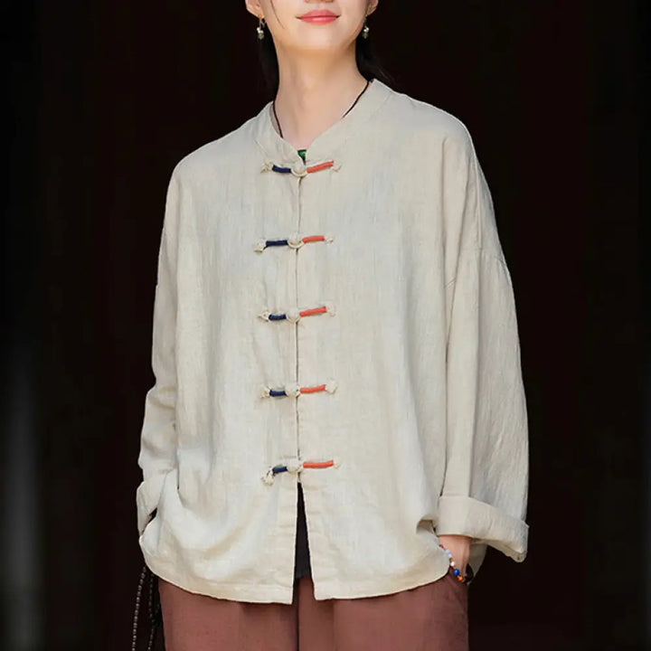 BWOOOH Solid Color Two-color Frog-button Long Sleeve Rami