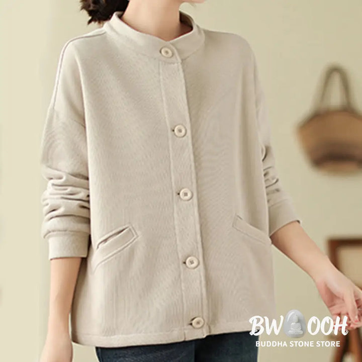 Buddha Stones Solid Color Women’s Long Sleeve Jacket With Pockets - Women’s Jacket
