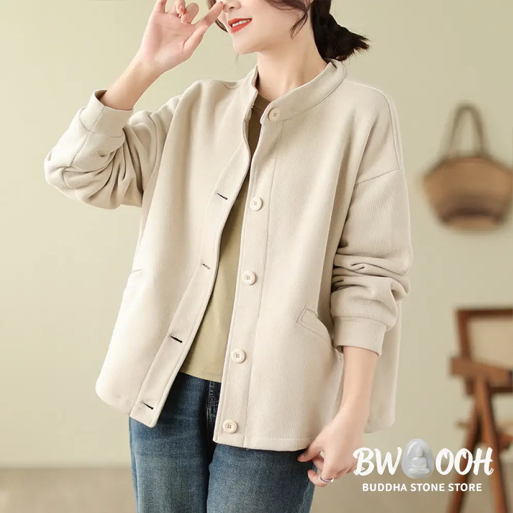Buddha Stones Solid Color Women’s Long Sleeve Jacket With Pockets - Women’s Jacket