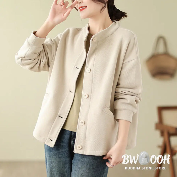 Buddha Stones Solid Color Women’s Long Sleeve Jacket With Pockets - Women’s Jacket