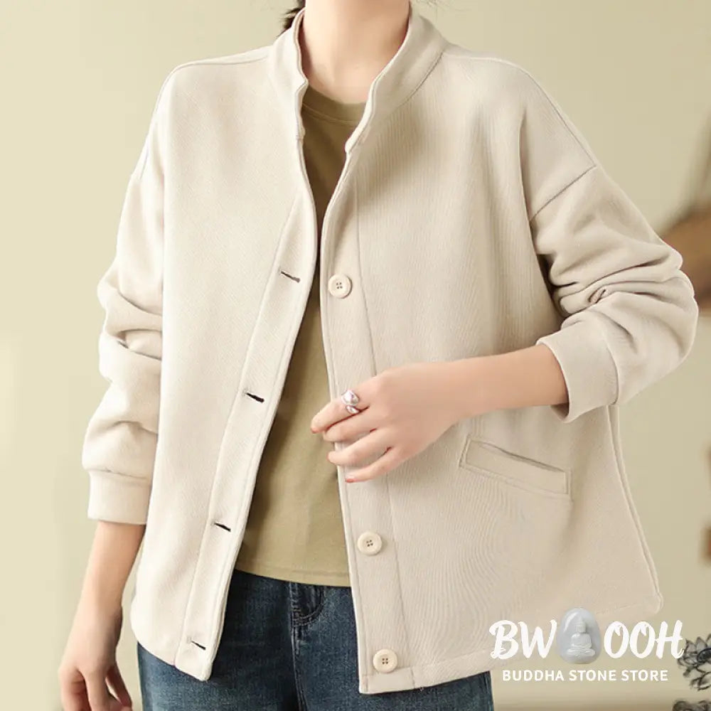 Buddha Stones Solid Color Women’s Long Sleeve Jacket With Pockets - Women’s Jacket