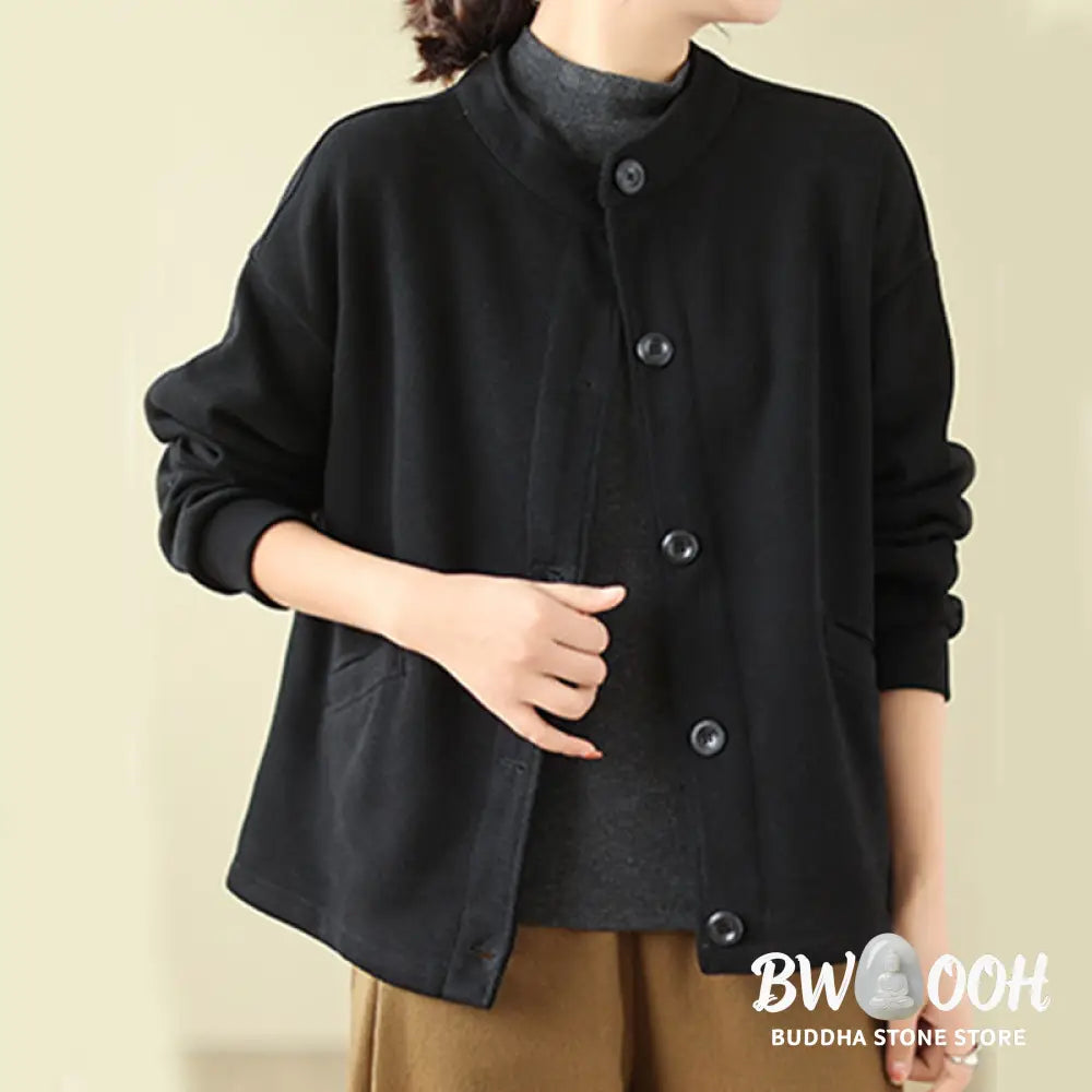 Buddha Stones Solid Color Women’s Long Sleeve Jacket With Pockets - Women’s Jacket