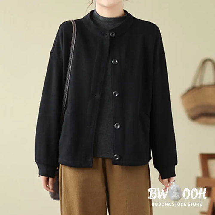Buddha Stones Solid Color Women’s Long Sleeve Jacket With Pockets - Women’s Jacket