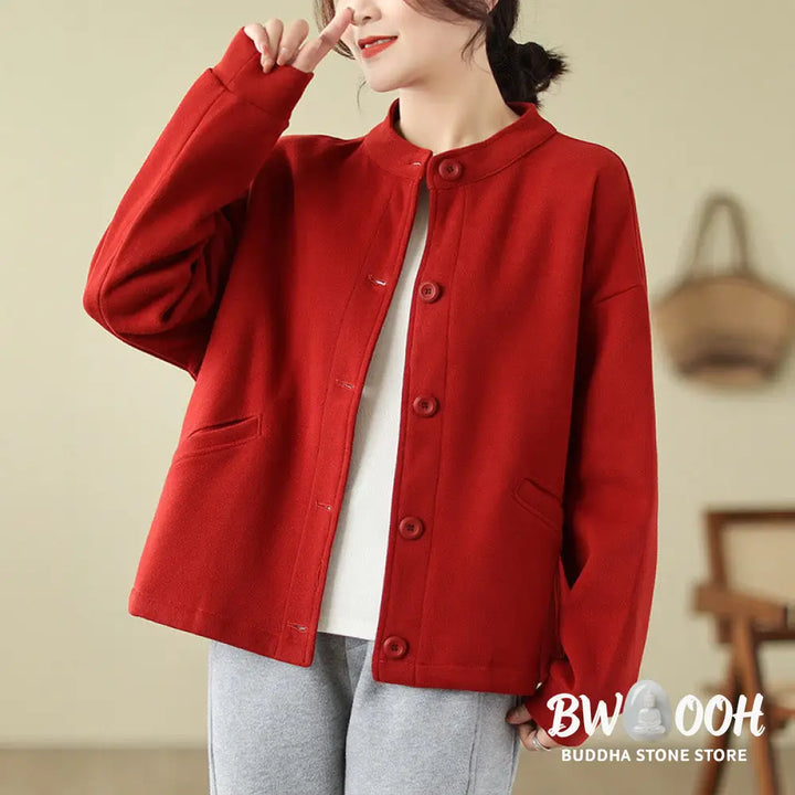 Buddha Stones Solid Color Women’s Long Sleeve Jacket With Pockets - Women’s Jacket