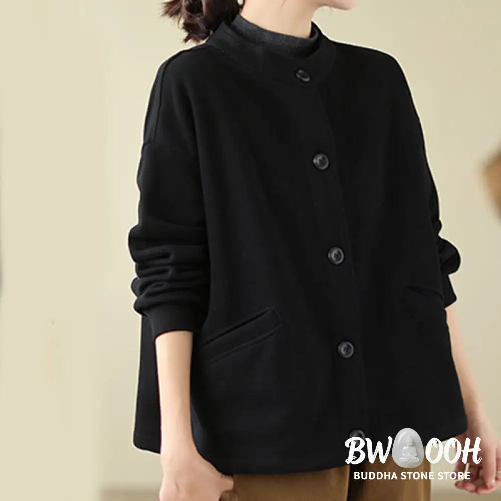 Buddha Stones Solid Color Women’s Long Sleeve Jacket With Pockets - Women’s Jacket