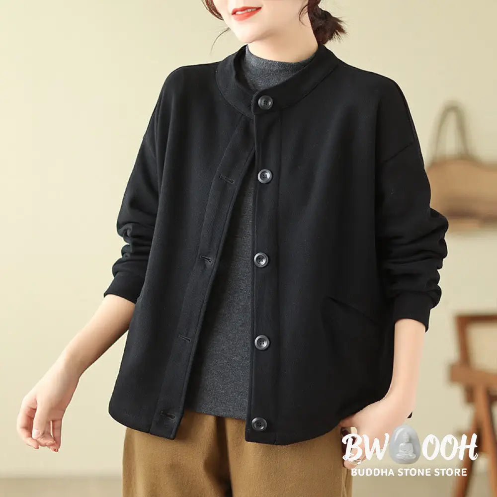 Buddha Stones Solid Color Women’s Long Sleeve Jacket With Pockets - Women’s Jacket