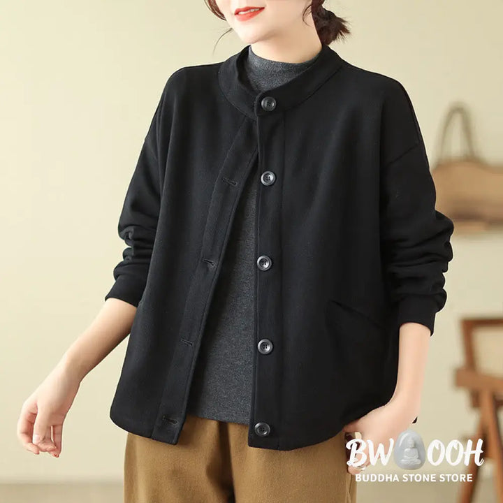 Buddha Stones Solid Color Women’s Long Sleeve Jacket With Pockets - Women’s Jacket