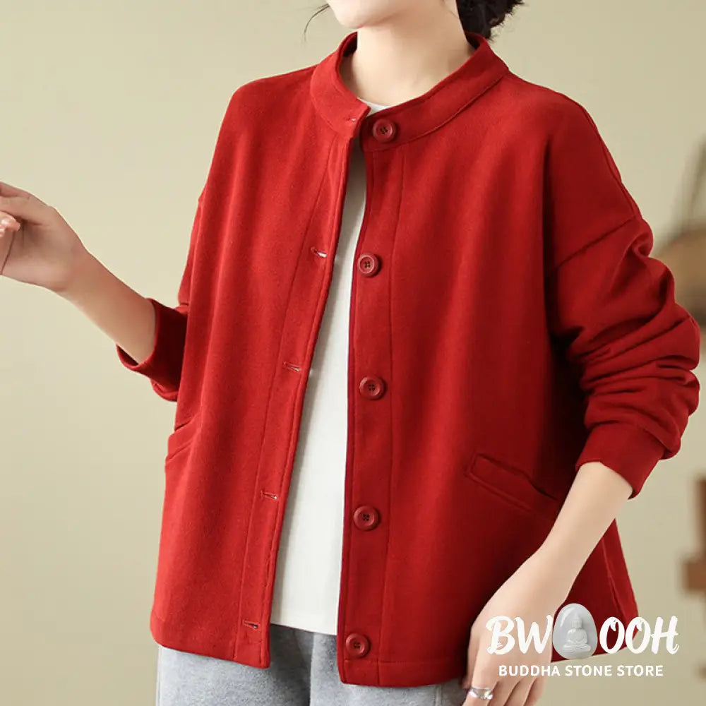 Buddha Stones Solid Color Women’s Long Sleeve Jacket With Pockets - Women’s Jacket