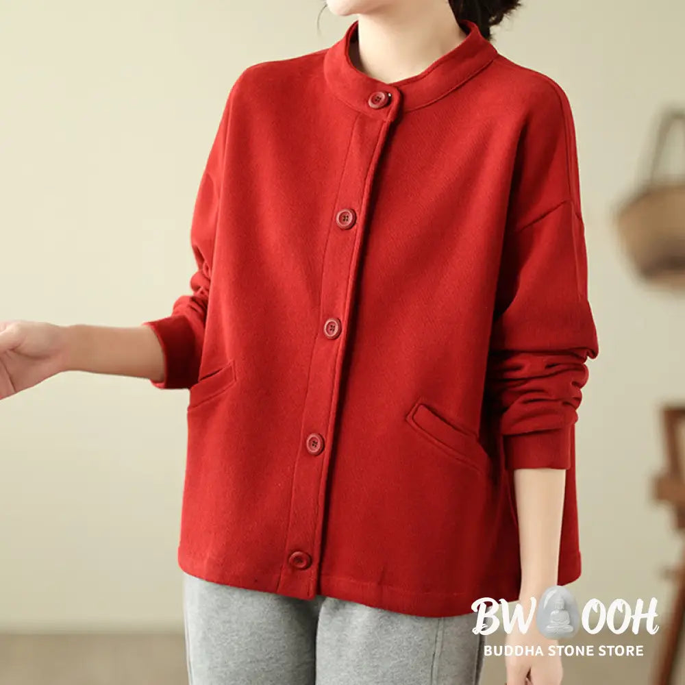 Buddha Stones Solid Color Women’s Long Sleeve Jacket With Pockets - Women’s Jacket