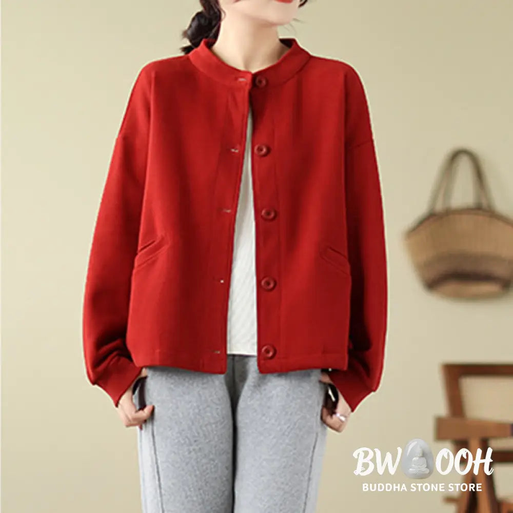 Buddha Stones Solid Color Women’s Long Sleeve Jacket With Pockets - Women’s Jacket
