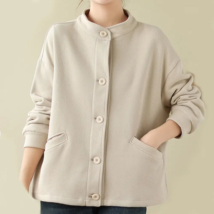Buddha Stones Solid Color Women’s Long Sleeve Jacket With Pockets - AntiqueWhite / US6，UK/AU10，EU38 (M) - Women’s Jacket