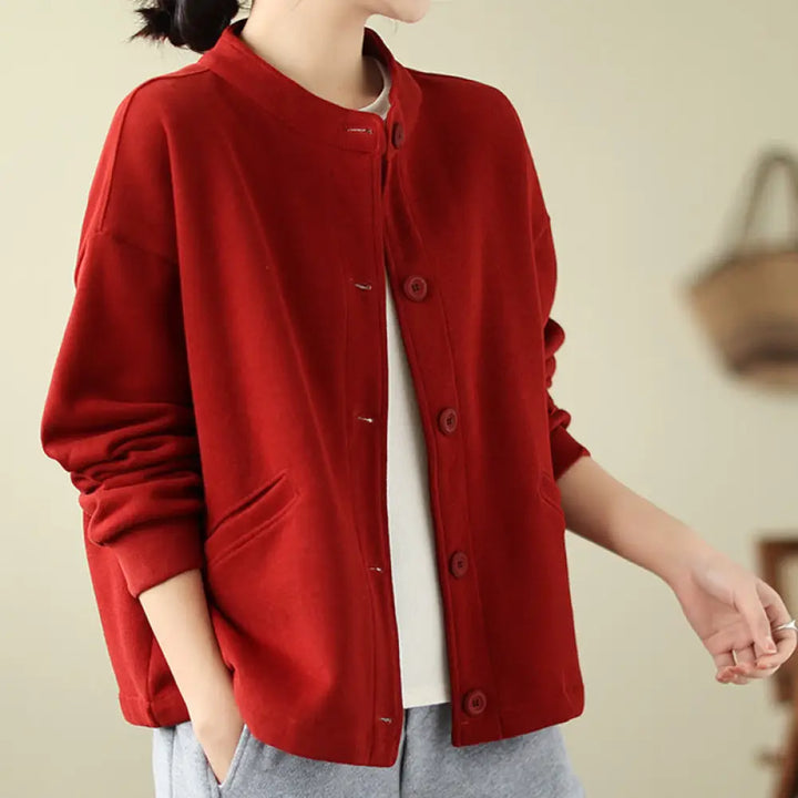 Buddha Stones Solid Color Women’s Long Sleeve Jacket With Pockets - FireBrick / US6，UK/AU10，EU38 (M) - Women’s Jacket