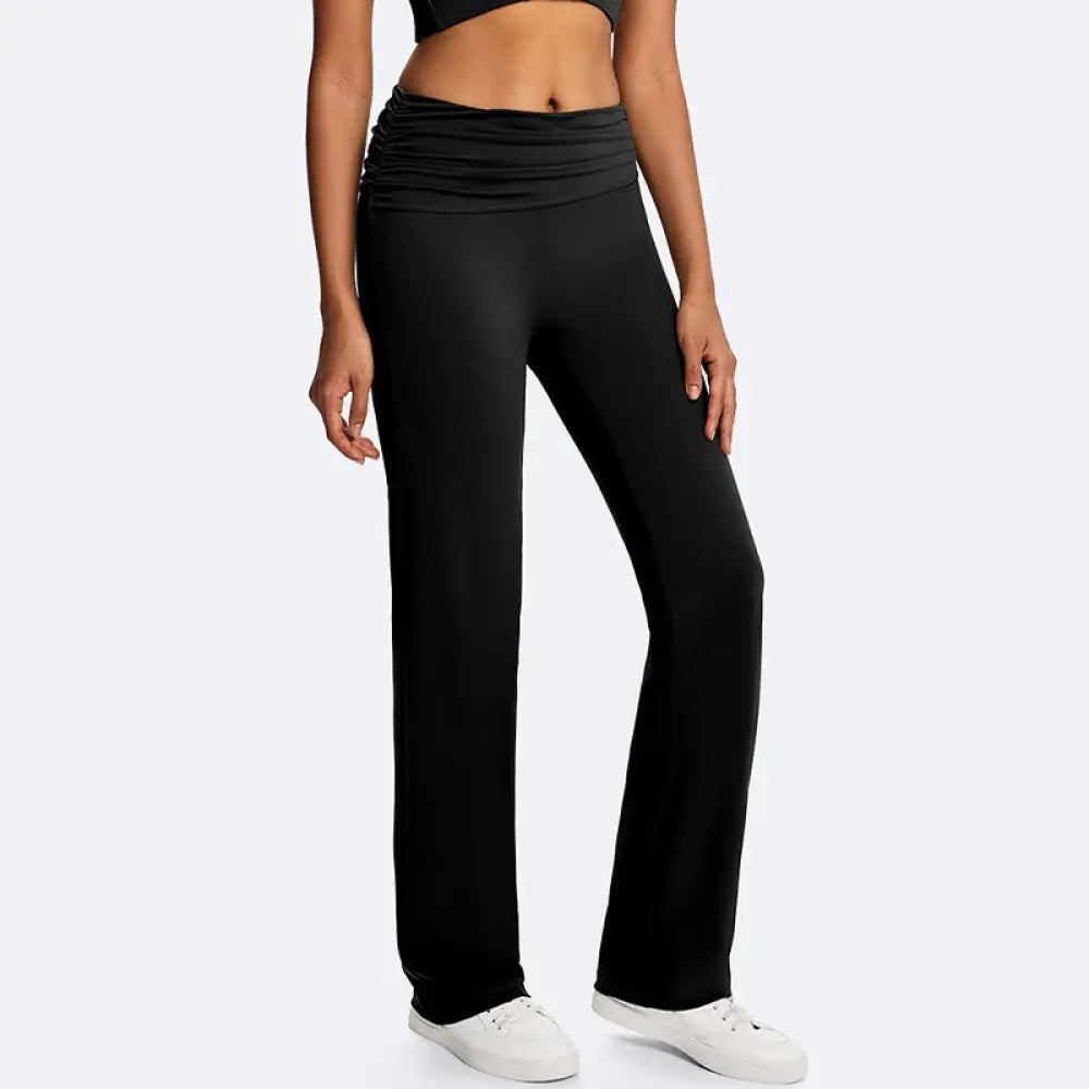 Buddha Stones Solid Crop Halter Backless Sleeveless Top Straight Leg Pants For Sports Fitness Yoga - Black(Pants Only)