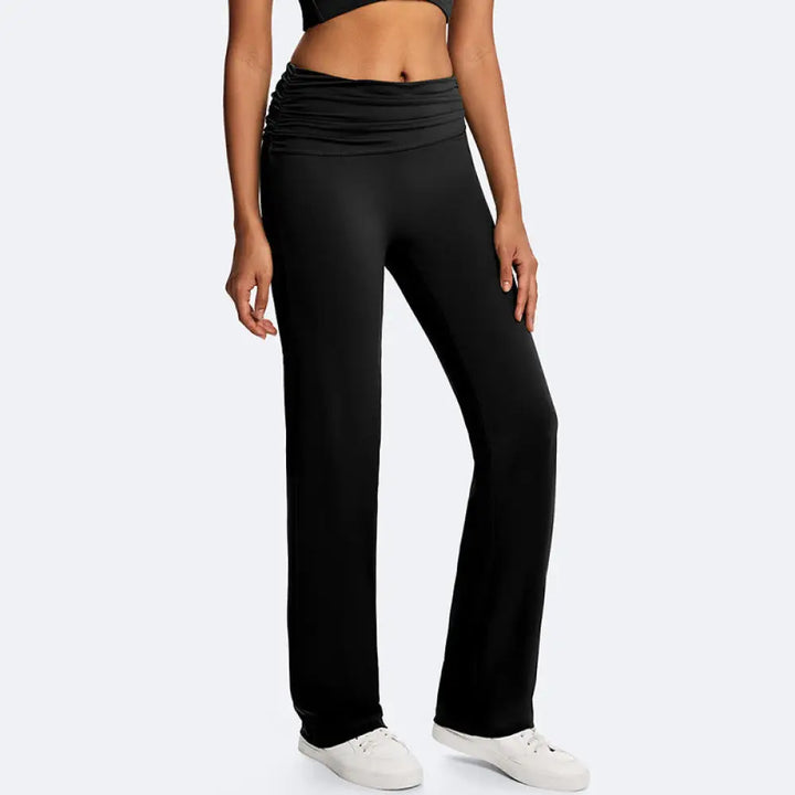 Buddha Stones Solid Crop Halter Backless Sleeveless Top Straight Leg Pants For Sports Fitness Yoga - Black(Pants Only)