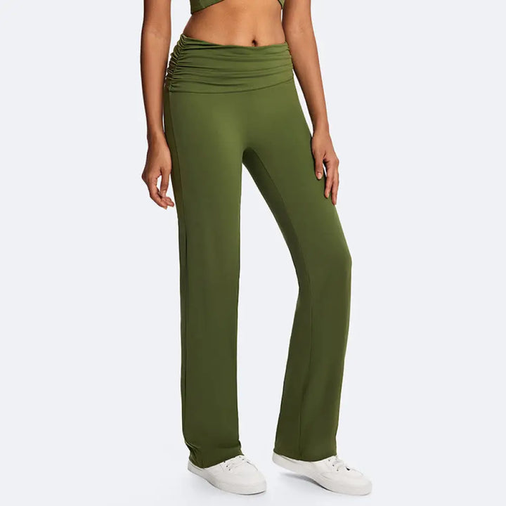 Buddha Stones Solid Crop Halter Backless Sleeveless Top Straight Leg Pants For Sports Fitness Yoga - OliveDrab(Pants