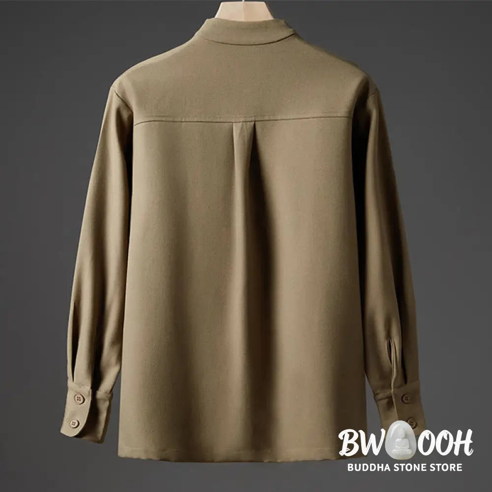Buddha Stones Solid Fall Long Sleeve Hidden Half Button Design Men’s Shirts - Men’s Shirts