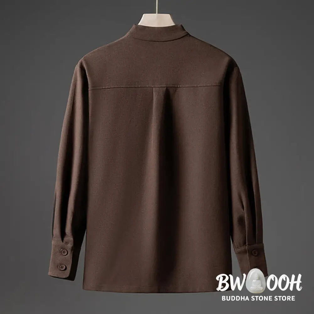Buddha Stones Solid Fall Long Sleeve Hidden Half Button Design Men’s Shirts - Men’s Shirts