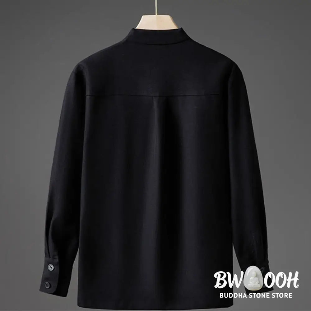 Buddha Stones Solid Fall Long Sleeve Hidden Half Button Design Men’s Shirts - Men’s Shirts