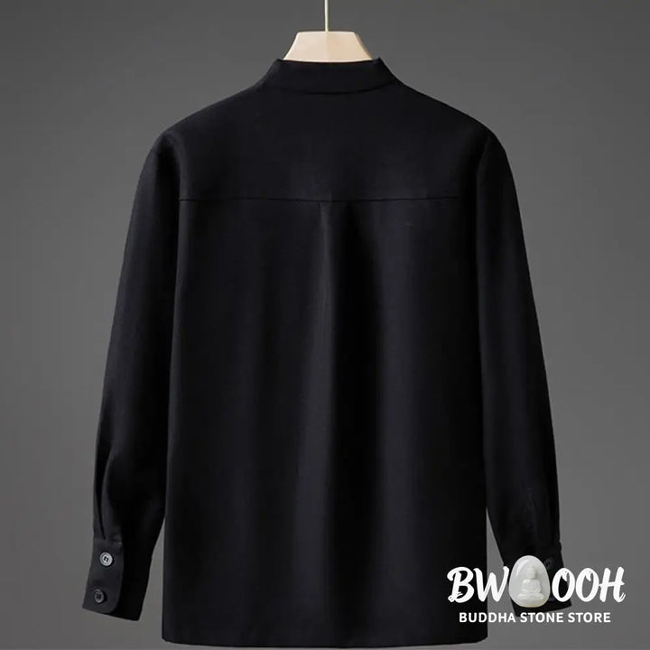 Buddha Stones Solid Fall Long Sleeve Hidden Half Button Design Men’s Shirts - Men’s Shirts