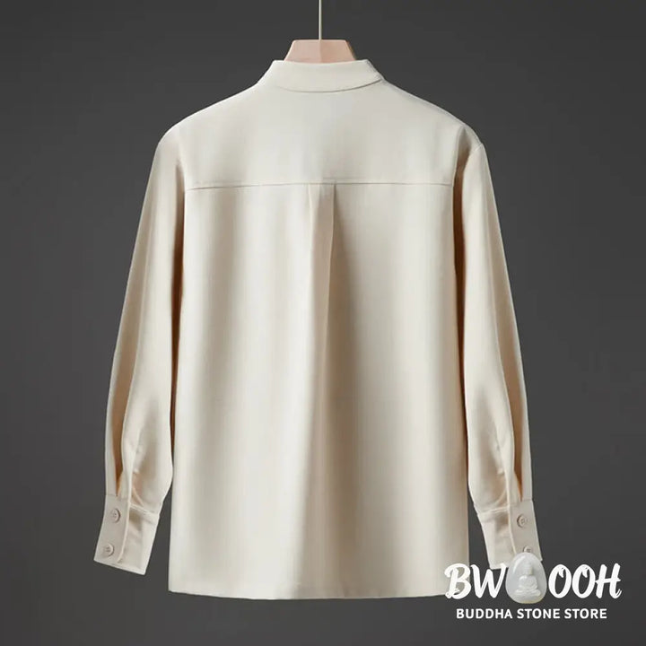 Buddha Stones Solid Fall Long Sleeve Hidden Half Button Design Men’s Shirts - Men’s Shirts