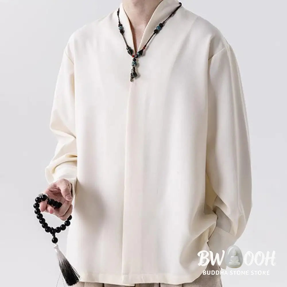 Buddha Stones Solid Fall Long Sleeve Hidden Half Button Design Men’s Shirts - Men’s Shirts