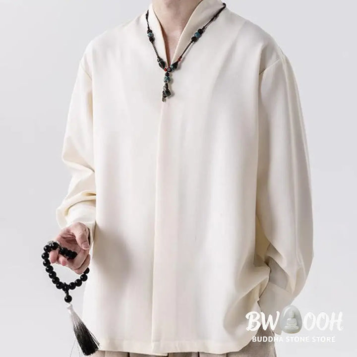 Buddha Stones Solid Fall Long Sleeve Hidden Half Button Design Men’s Shirts - Men’s Shirts