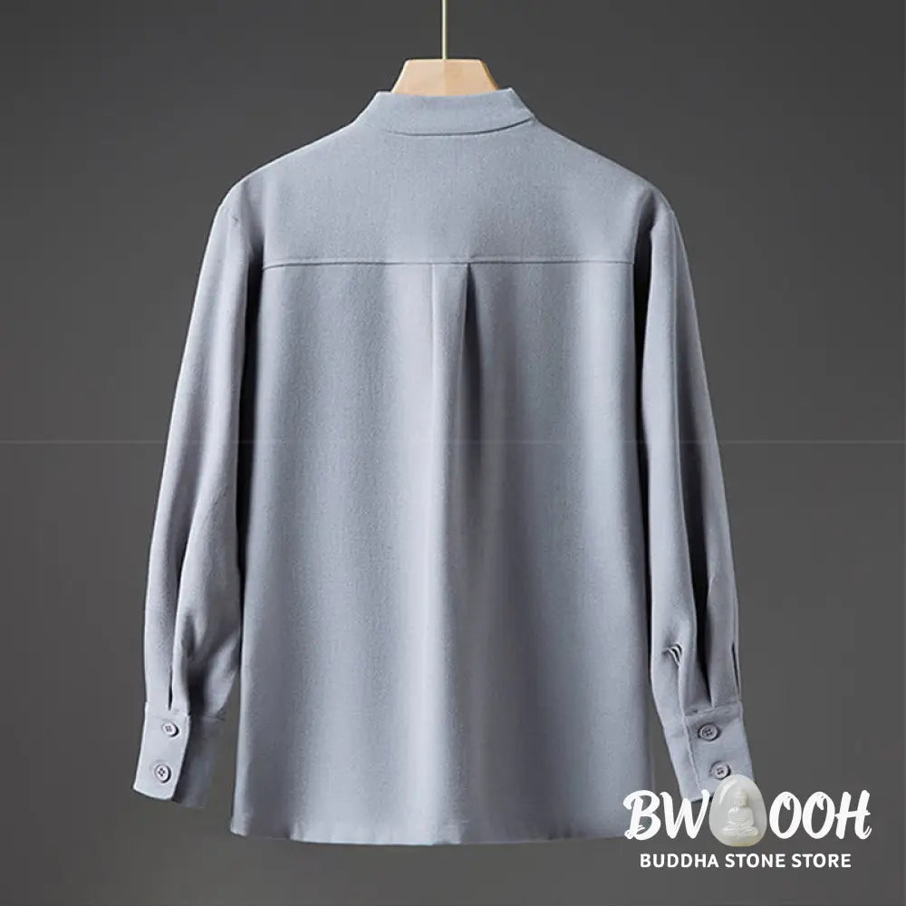 Buddha Stones Solid Fall Long Sleeve Hidden Half Button Design Men’s Shirts - Men’s Shirts