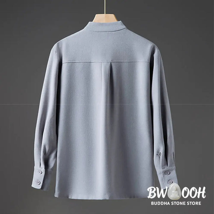 Buddha Stones Solid Fall Long Sleeve Hidden Half Button Design Men’s Shirts - Men’s Shirts