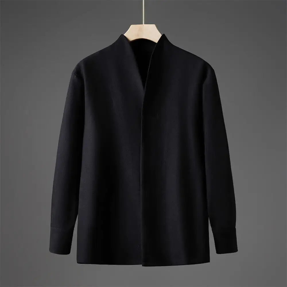Buddha Stones Solid Fall Long Sleeve Hidden Half Button Design Men’s Shirts - Black / US/UK/AU36，EU46 (L) - Men’s Shirts