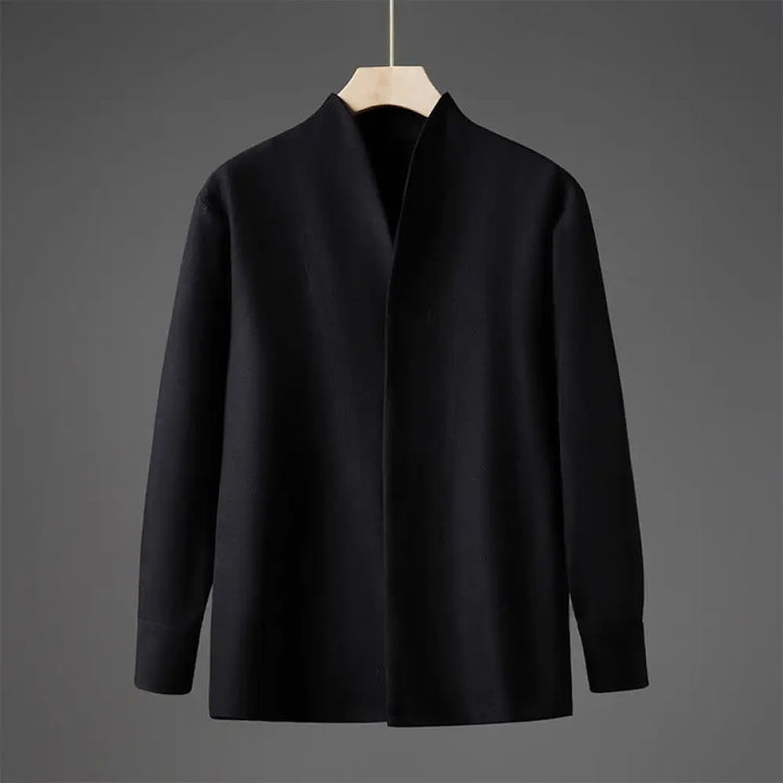 Buddha Stones Solid Fall Long Sleeve Hidden Half Button Design Men’s Shirts - Black / US/UK/AU36，EU46 (L) - Men’s Shirts