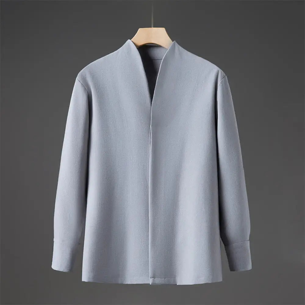 Buddha Stones Solid Fall Long Sleeve Hidden Half Button Design Men’s Shirts - LightBlue / US/UK/AU36，EU46 (L) - Men’s