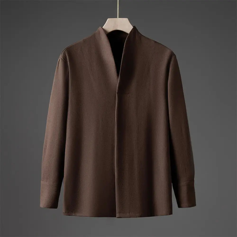 Buddha Stones Solid Fall Long Sleeve Hidden Half Button Design Men’s Shirts - Sienna / US/UK/AU36，EU46 (L) - Men’s