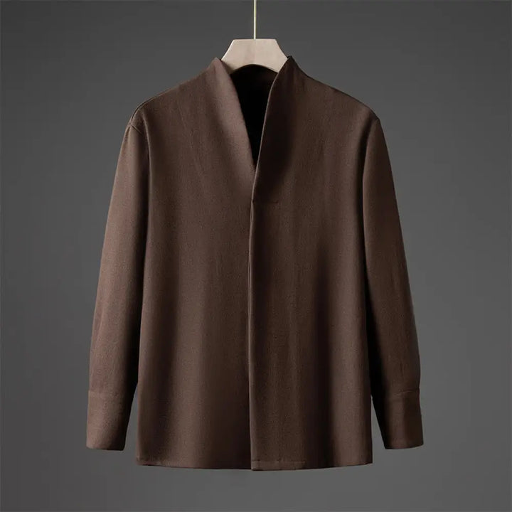 Buddha Stones Solid Fall Long Sleeve Hidden Half Button Design Men’s Shirts - Sienna / US/UK/AU36，EU46 (L) - Men’s