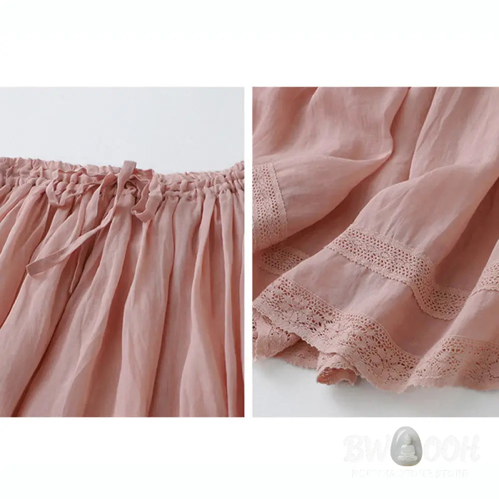 Buddha Stones Solid Lace Elastic Waist Cotton Women’s Skirt - Skirt