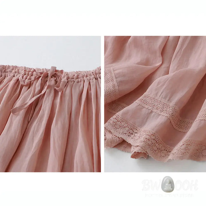 Buddha Stones Solid Lace Elastic Waist Cotton Women’s Skirt - Skirt