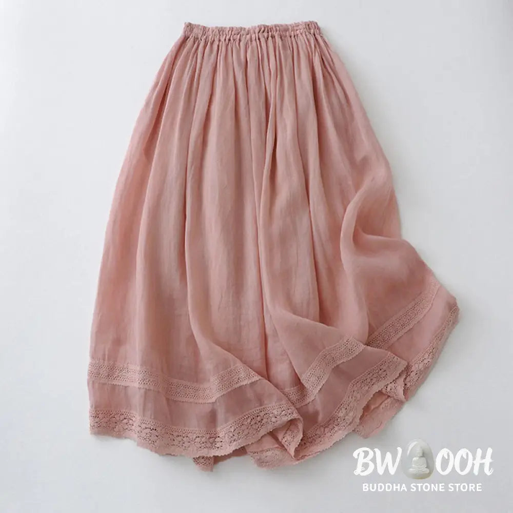 Buddha Stones Solid Lace Elastic Waist Cotton Women’s Skirt - Skirt
