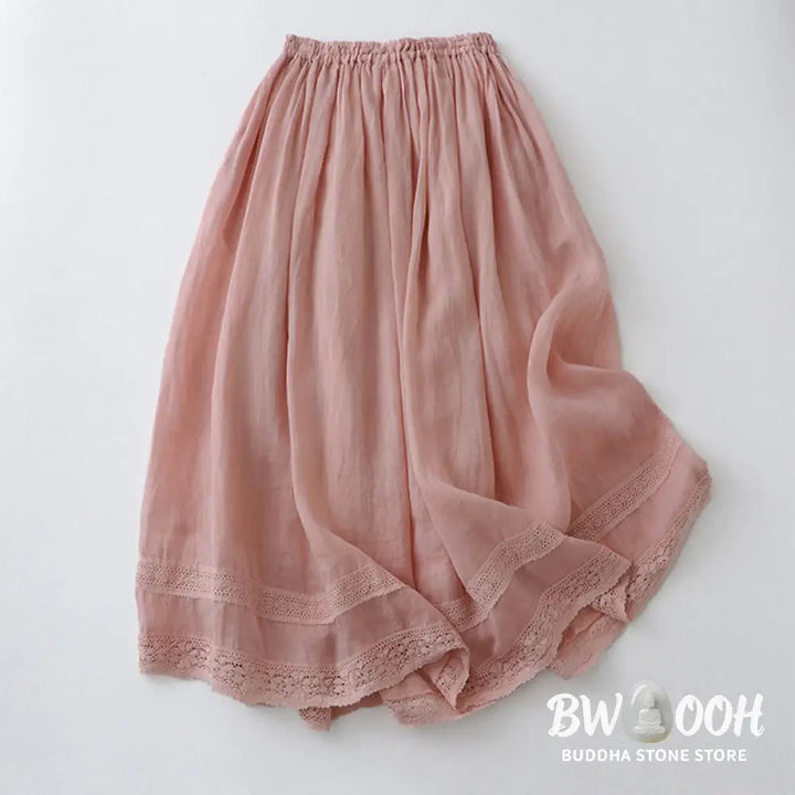 Buddha Stones Solid Lace Elastic Waist Cotton Women’s Skirt - Skirt