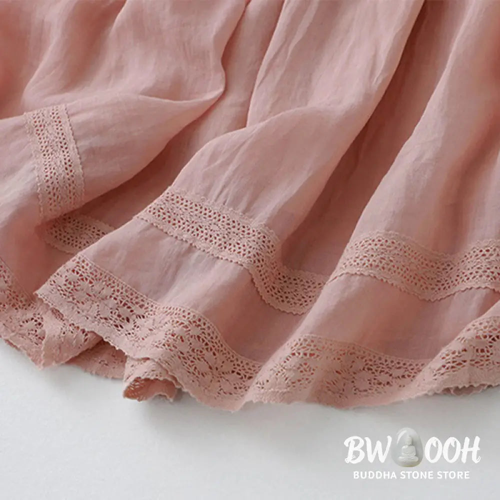 Buddha Stones Solid Lace Elastic Waist Cotton Women’s Skirt - Skirt