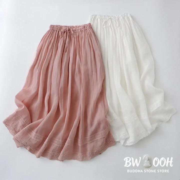 Buddha Stones Solid Lace Elastic Waist Cotton Women’s Skirt - Skirt