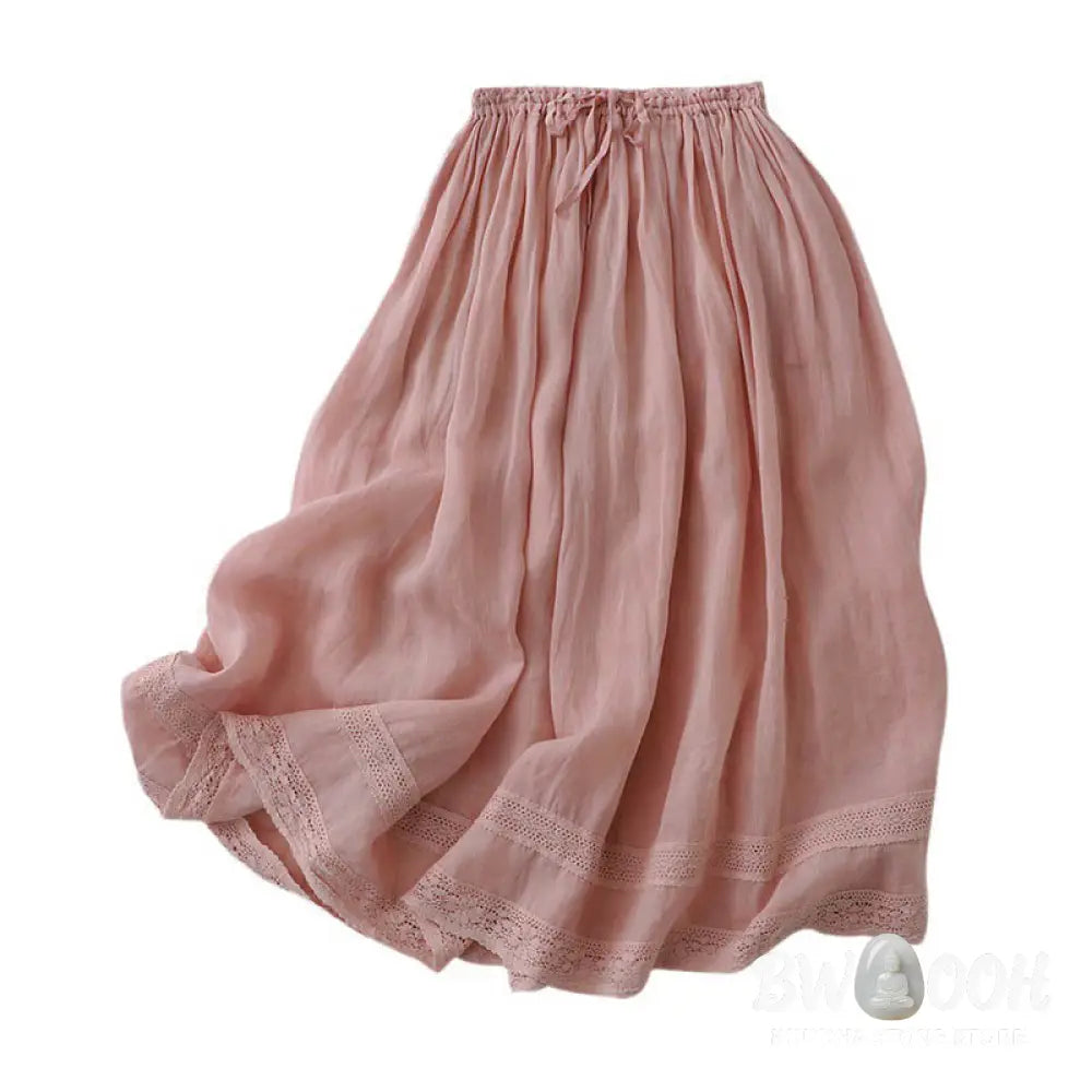 Buddha Stones Solid Lace Elastic Waist Cotton Women’s Skirt - Skirt